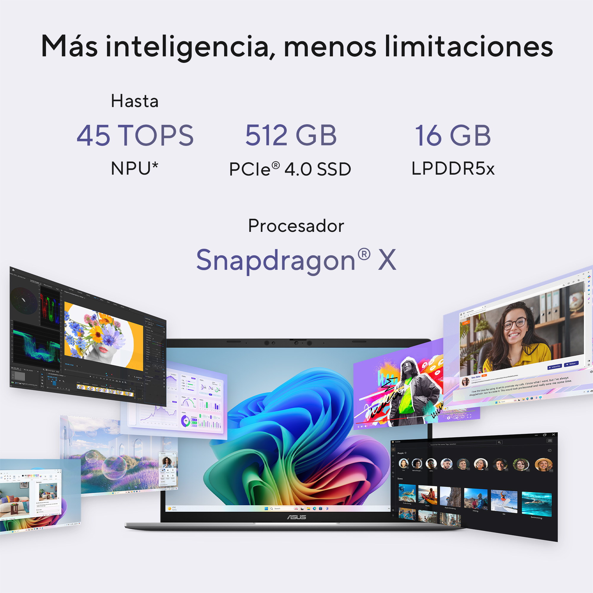 Foto 3 pulgar | Laptop Asus Vivobook S 14  Snapdragon X  X1 26 100  512gb Ssd  14''  2.5k  Plata