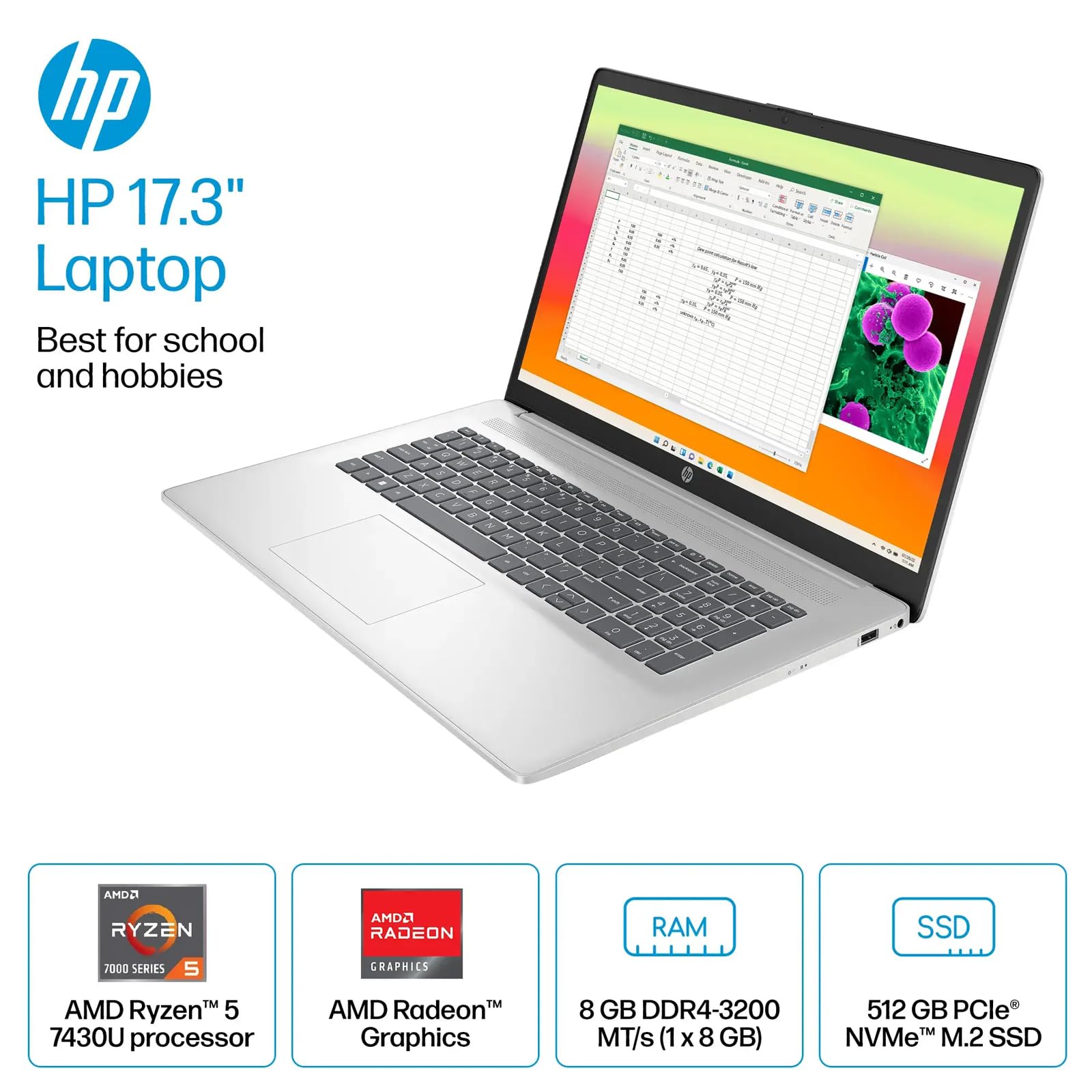 Foto 3 pulgar | Ordenador Portátil Hp Ryzen 5 7430u De 17 3 Pulgadas  1920 X 1080  Full Hd  8 Gb  512 Gb - Venta Internacional.