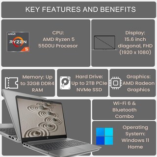 Foto 4 | Ordenador Portátil Hp Essential 255 G8 De 15 6 Pulgadas Con Pantalla Fhd Amd Ryzen 5 5500u De 8 Gb - Venta Internacion