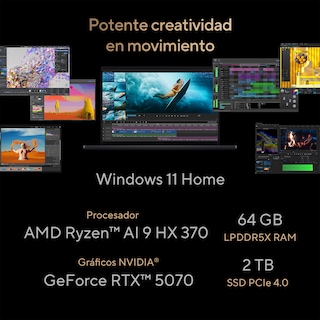 Foto 3 | Laptop Asus Proart P16 Amd Ryzen AI 9 HX 370 RTX 5070 64GB 2TB SSD 16'' OLED 4k Negra