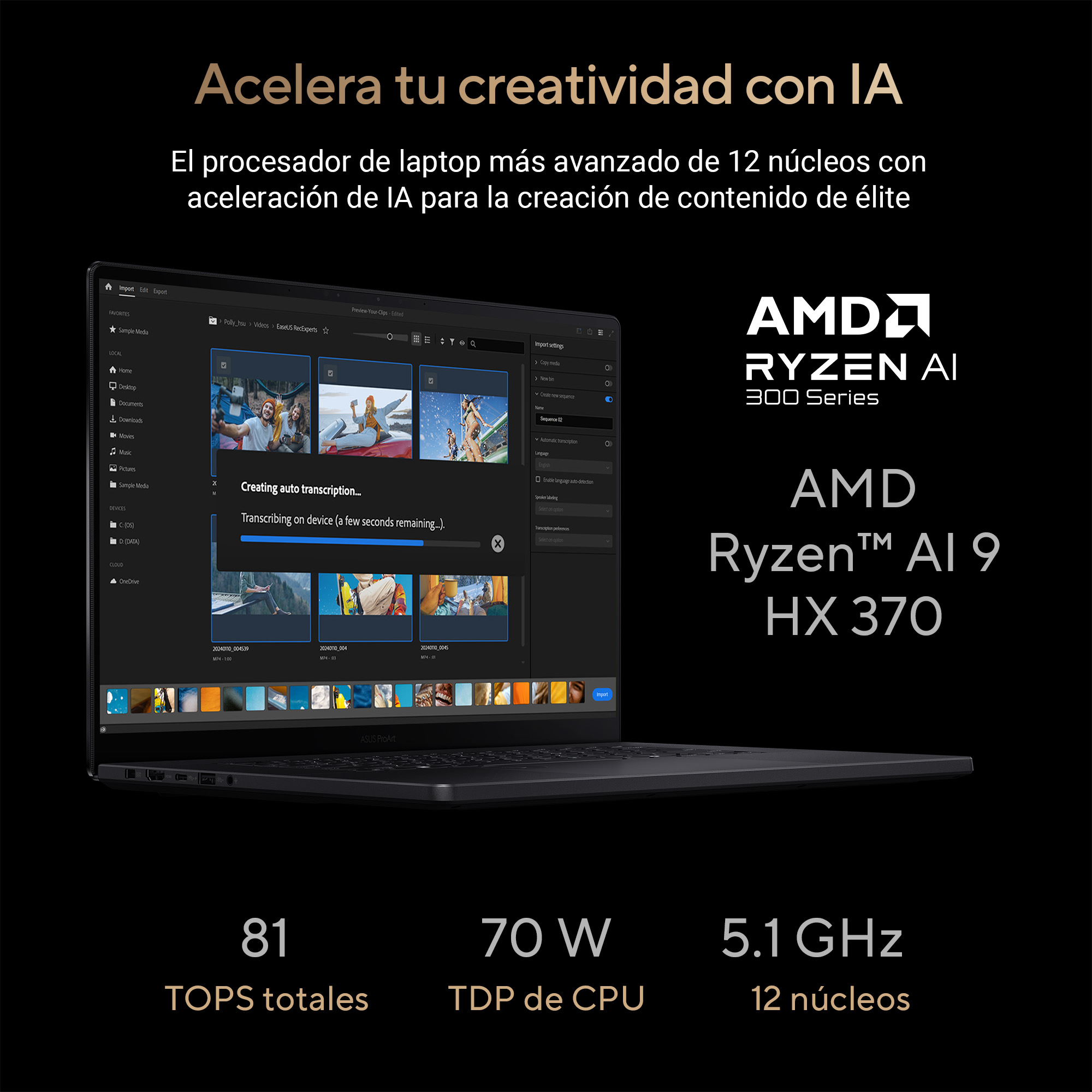 Foto 5 pulgar | Laptop Asus Proart P16  Amd Ryzen AI 9 HX 370 RTX 5070 64GB 2TB SSD  16'' OLED 4k Negra
