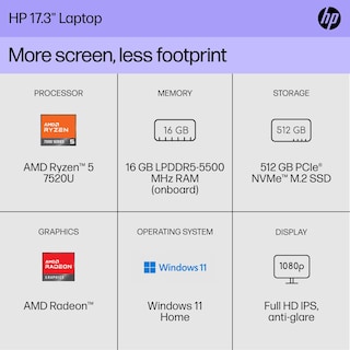Foto 2 | Ordenador Portátil Hp Fhd De 17 3'' Amd Ryzen 5 7520u 16 Gb De Ram 512 Gb Ssd W11 - Venta Internacional.