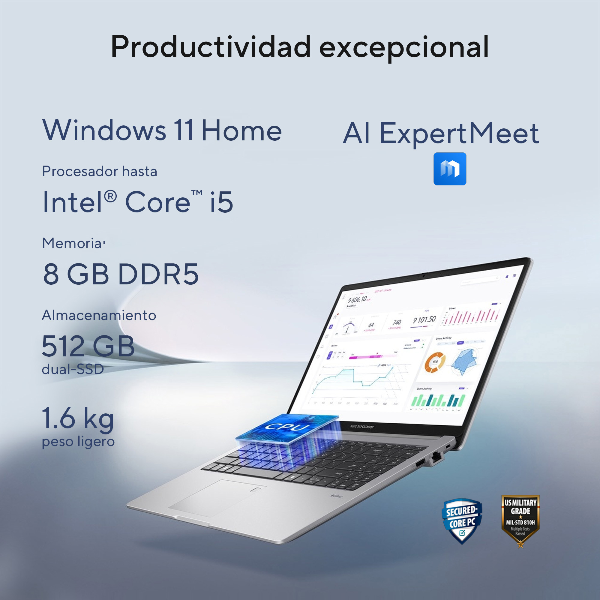 Foto 3 pulgar | Laptop Asus Expertbook P1  Intel Core I5  8gb  512gb Ssd  15.6''  Gris