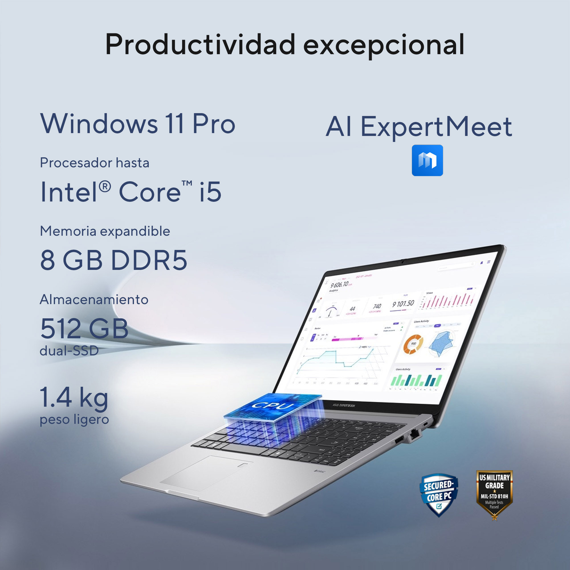 Foto 2 | Laptop Asus Expertbook P1 Intel  Core i5 8GB 512 SSD 15.6" FHD Gris