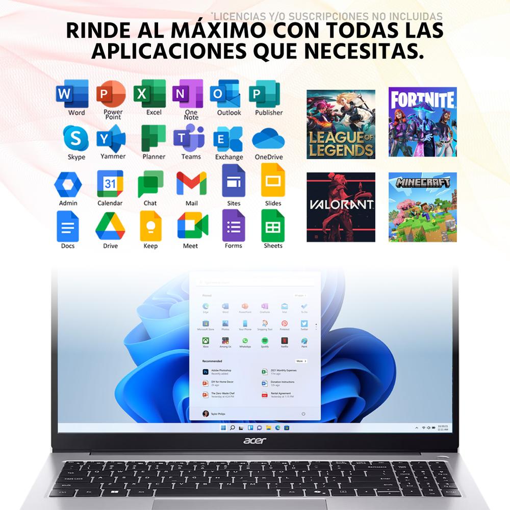 Foto 5 | Laptop Acer Aspire Lite 15 Amd Ryzen 7 5825u 16gb Ram 512gb Ssd 15.6'' Windows 11 Home Teclado En Español + Mouse Dxt
