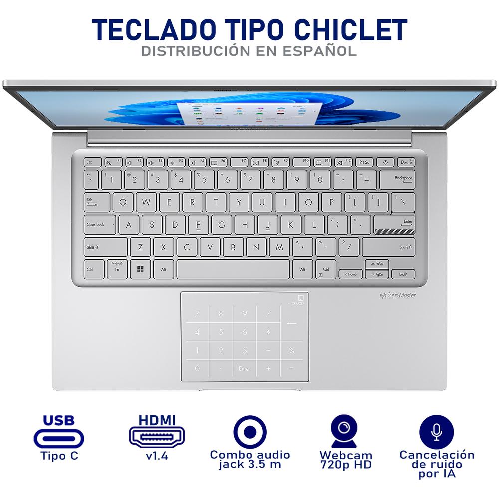 Foto 5 pulgar | Laptop Asus Vivobook 14 Intel Core I7 1255u 24gb Ram 512gb Ssd 14'' Windows 11 Home Teclado En Español + Mouse Dxt