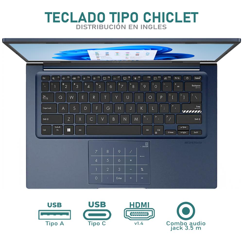 Foto 5 pulgar | Laptop Asus Vivobook 14 Intel Core I3 1215U 8 GB RAM 128 GB SSD 14 Pulgadas Windows 11 Home Teclado en Inglés