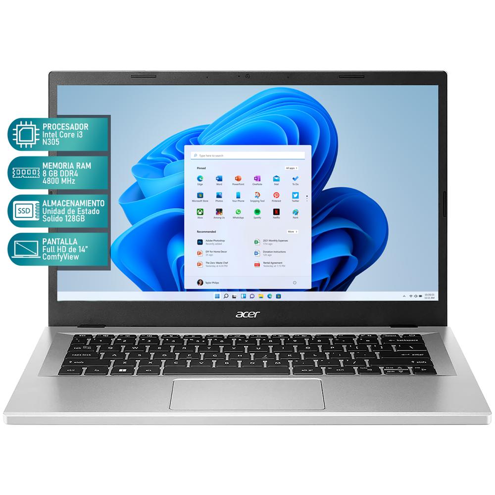 Foto 3 pulgar | Laptop Acer Aspire 3 Intel Core I3 N305 8gb Ram 128gb Ssd 14'' Windows 11 Home Modo S Teclado En Ingles