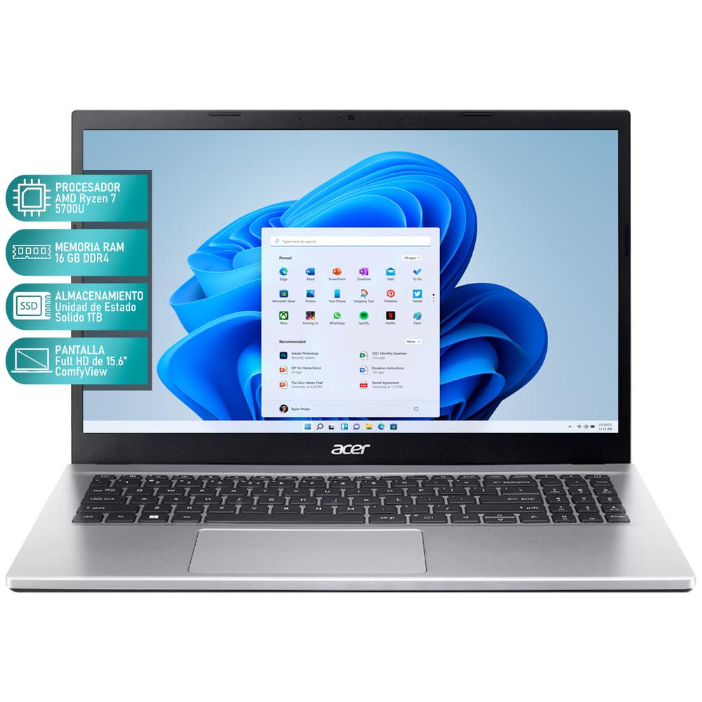 Foto 2 | Laptop Acer Aspire 3 Amd Ryzen 7 5700u 16gb Ram 1tb Ssd 15.6'' Windows 11 Home Teclado En Ingles + Mouse Dxt