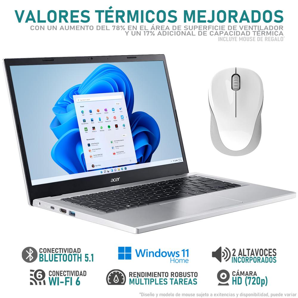 Foto 4 pulgar | Laptop Acer Aspire 3 Intel Core i3 N305 8GB RAM 512GB SSD 14'' Windows 11 Home Teclado Inglés