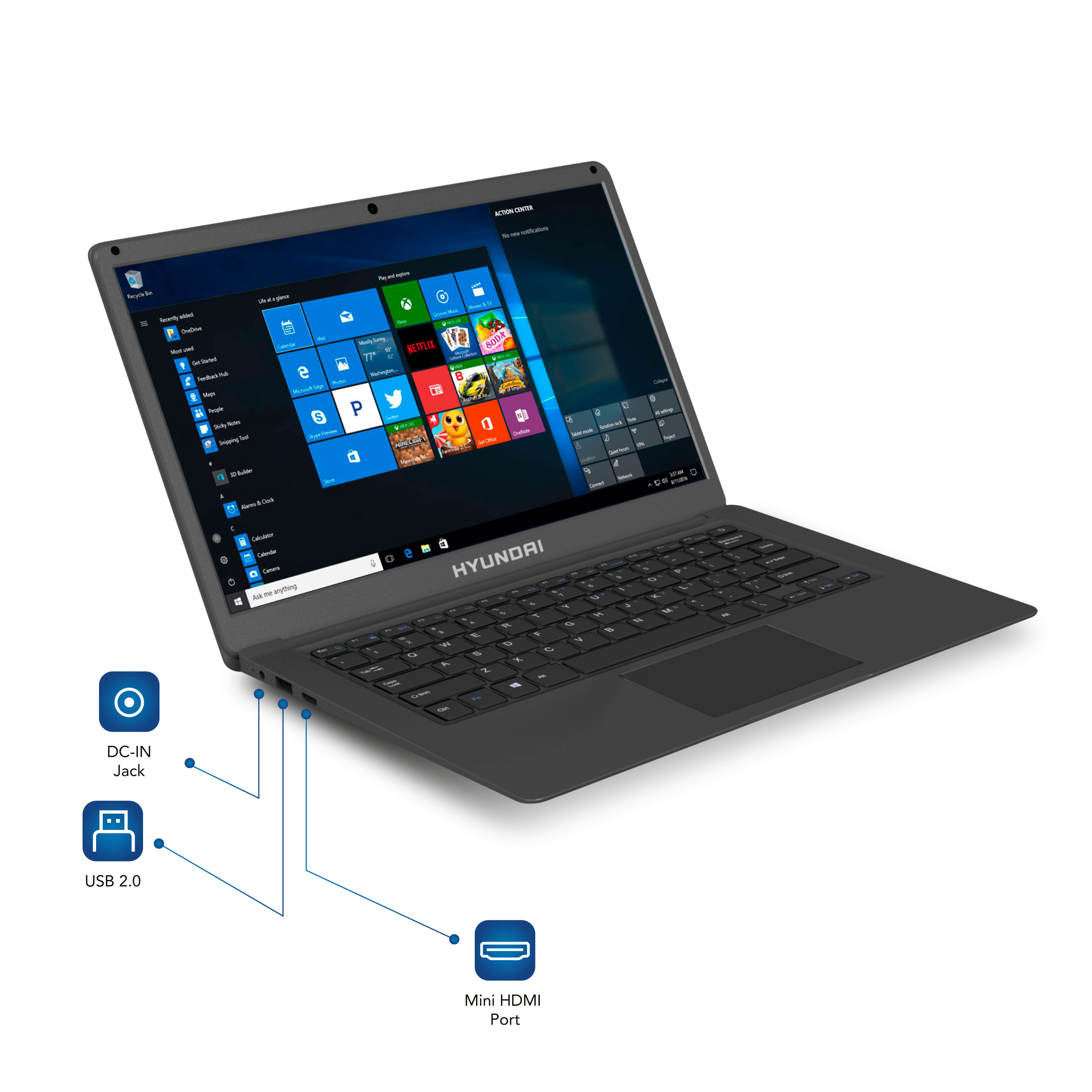 Portátil Hyundai Thinnote-a 14.1'', Celeron, 4gb Ram, 64gb + 1tb Hdd, 0.3mp, Rj45, 5000mah, Windows 10 Home S Mode - G