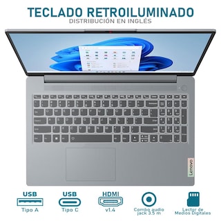 Foto 4 | Laptop Lenovo Ideapad Amd Ryzen 5 7520u 8gb Ram 256gb Ssd 15.6'' Windows 11 Home Teclado En Ingles + Mochila