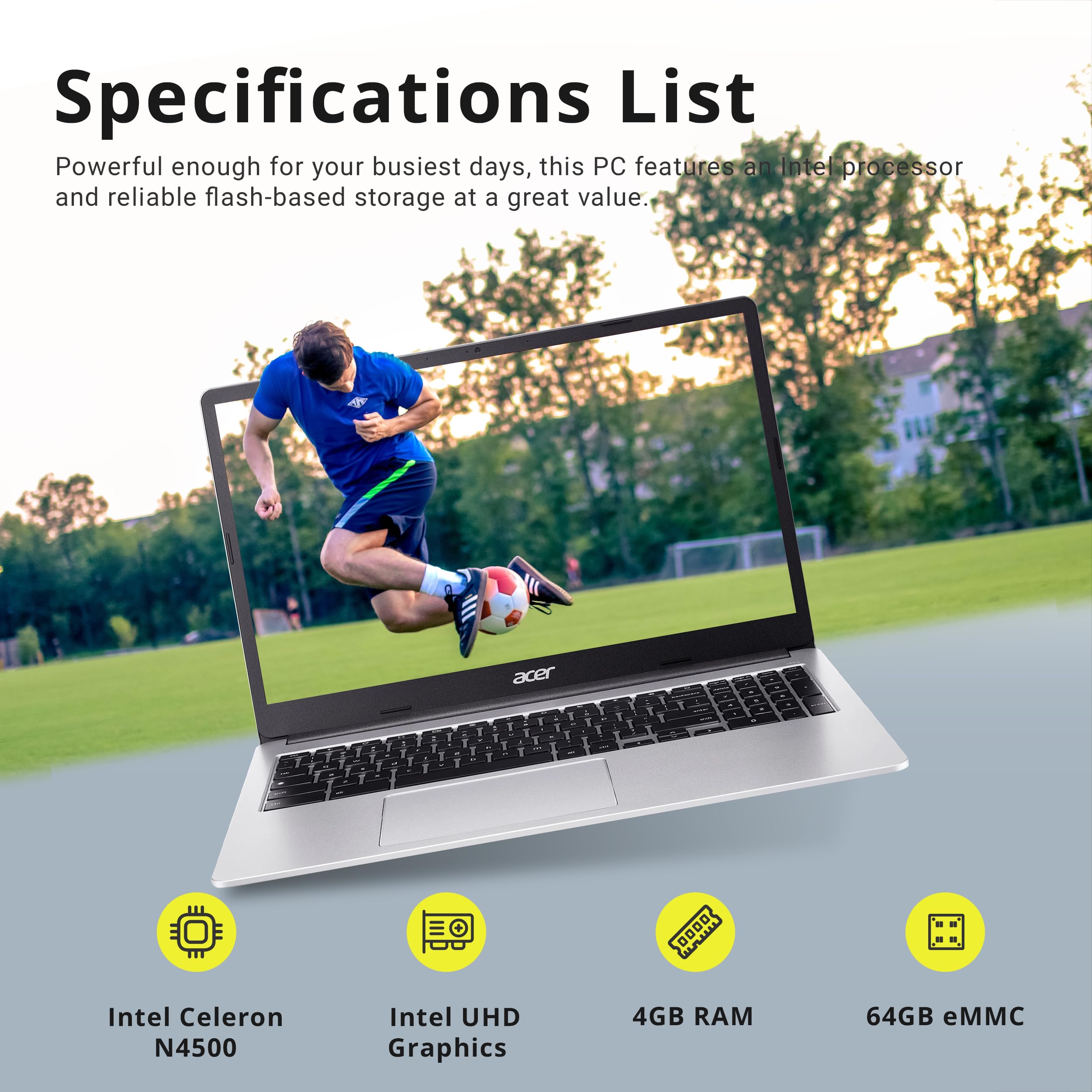 Foto 2 | Portátil Acer Chromebook De 15,6 Pulgadas Full Hd Intel Celeron De 4 Gb/64 Gb - Venta Internacional.