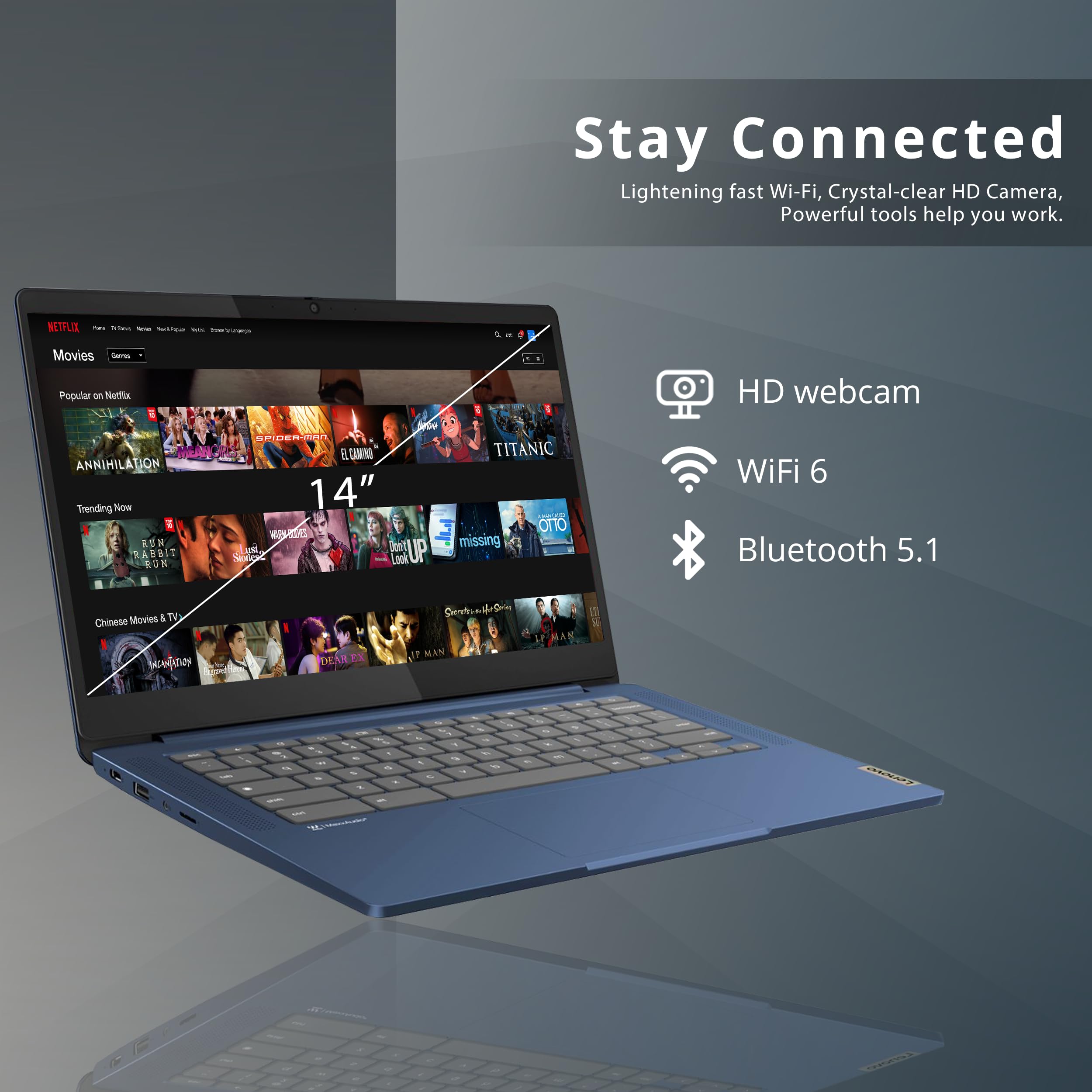 Foto 5 | Ordenador Portátil Lenovo Ideapad Slim 3 Chromebook 14'' 4gb 224gb Azul - Venta Internacional.