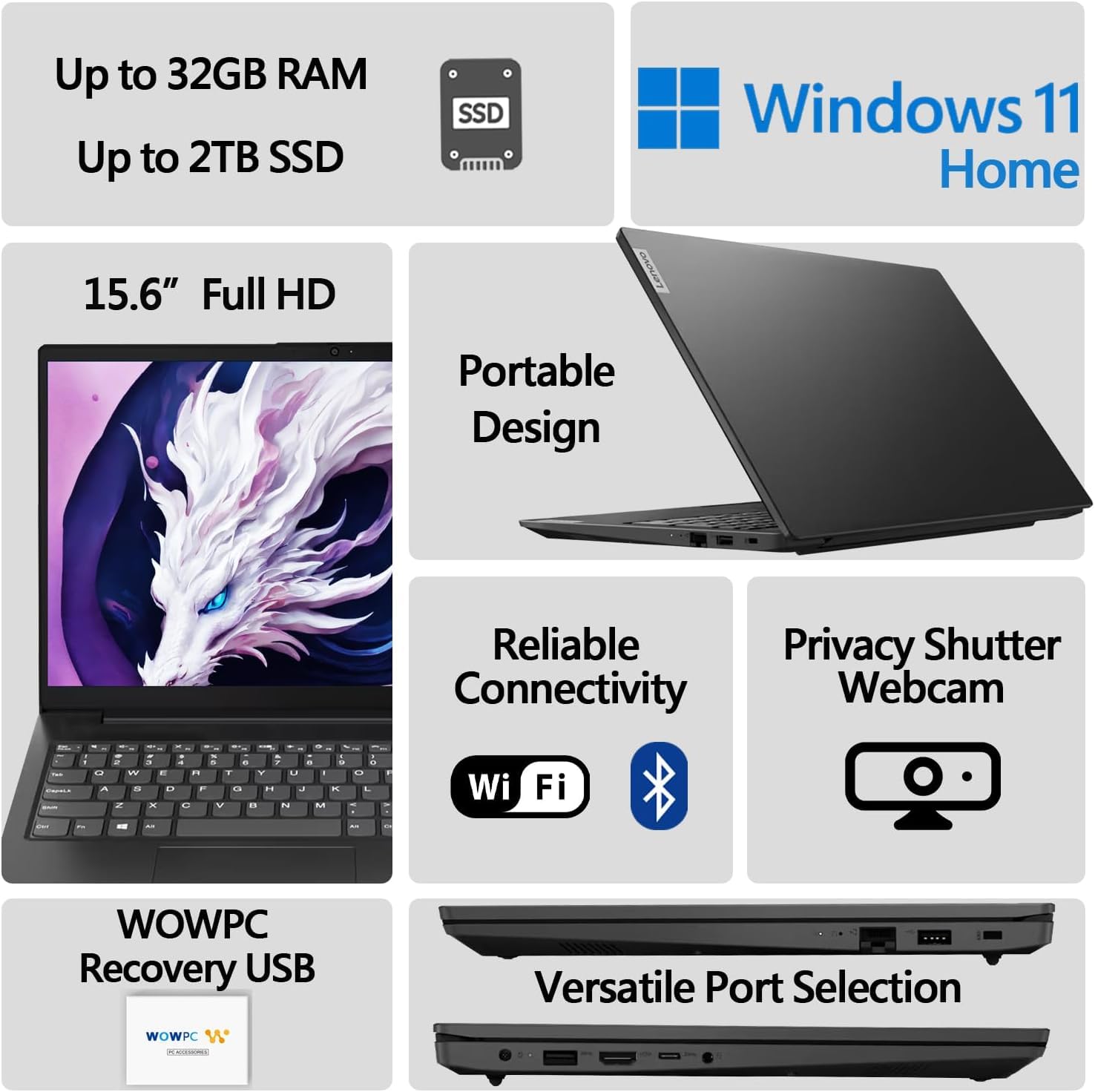 Foto 2 | Ordenador Portátil Lenovo V15, El Más Nuevo Intel Celeron N4500, 8 Gb De Ram, 256 Gb, Ssd - Venta Internacional.
