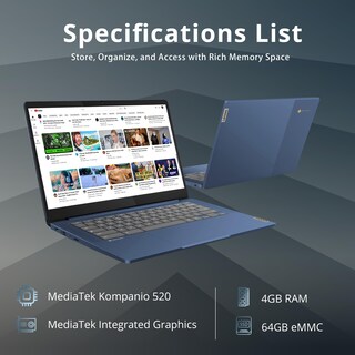 Foto 2 | Ordenador Portátil Lenovo Ideapad Slim 3 Chromebook De 14 Pulgadas, 4 Gb De Ram, 64 Gb De Emmc - Venta Internacional.