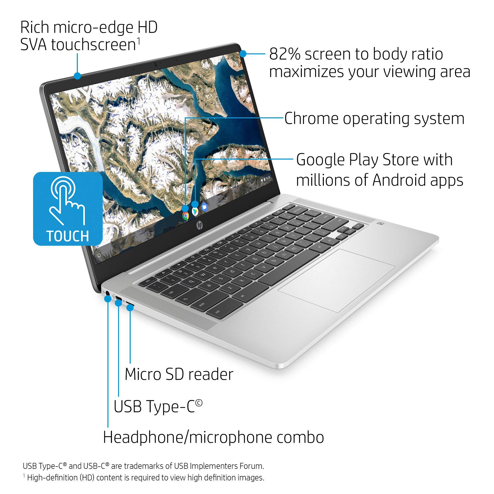 Foto 3 pulgar | Computadora Portátil Hp Chromebook Con Pantalla Táctil Hd De 14 Pulgadas, 4 Gb De Ram, 32 Gb - Venta Internacional.