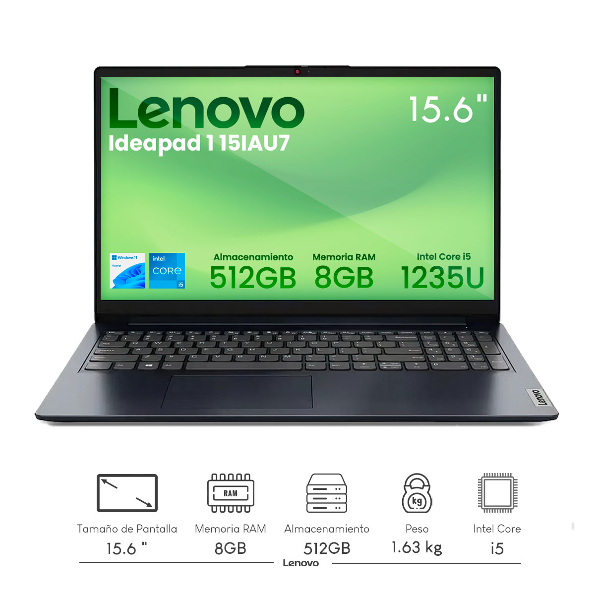 Foto 3 pulgar | Combo Laptop Lenovo Ideapad 1 15iau7 Intel Ci5-1235u 8gb 512gb Touch Ssd W11h Azul + Audifonos Bluetooth