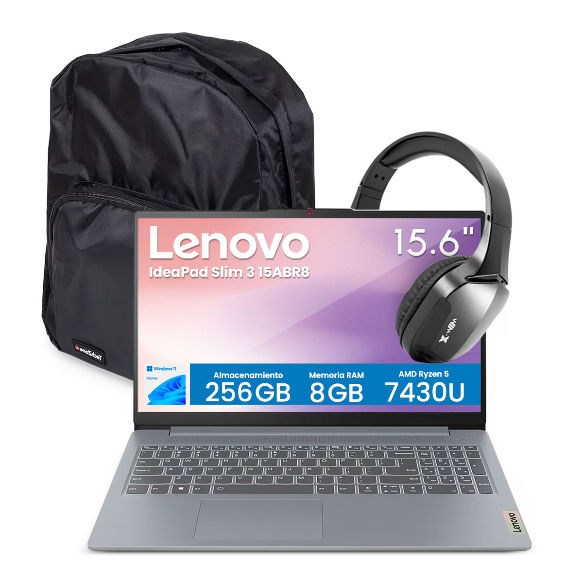Foto 2 pulgar | Combo Laptop Lenovo Slim 3 15abr8 Ryzen 5 8gb 512gb Ssd 15.6'' Fhd Touch + Audífonos Bluetooth Y  Mochila
