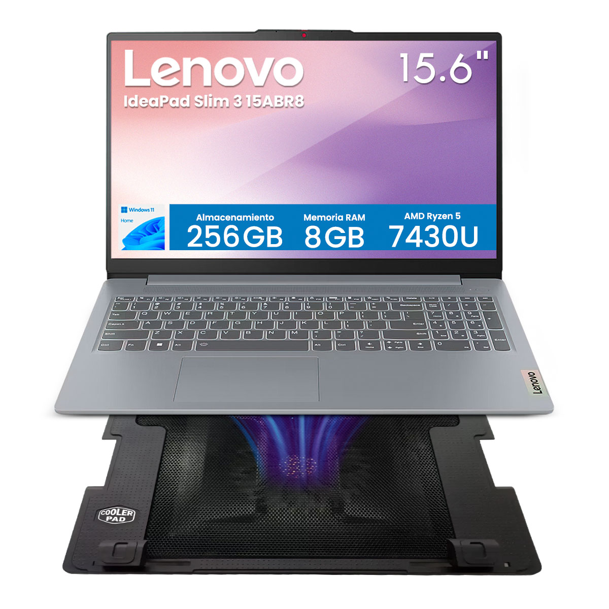 Foto 1 | Combo Laptop Lenovo Slim 3 15abr8 Ryzen 5 8gb 512gb Ssd 15.6'' Fhd Touch + Base Enfriadora