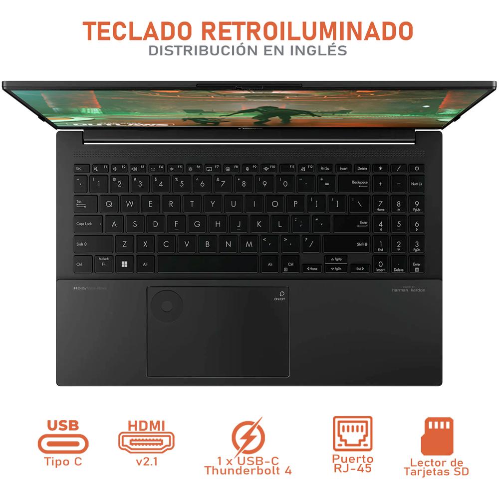 Foto 5 pulgar | Laptop Gamer Asus Creator Nvidia Geforce Rtx 4060 Intel Core Ultra 9 185h 24GB Ram 2tb Ssd Oled 15.6'' W11h Teclado