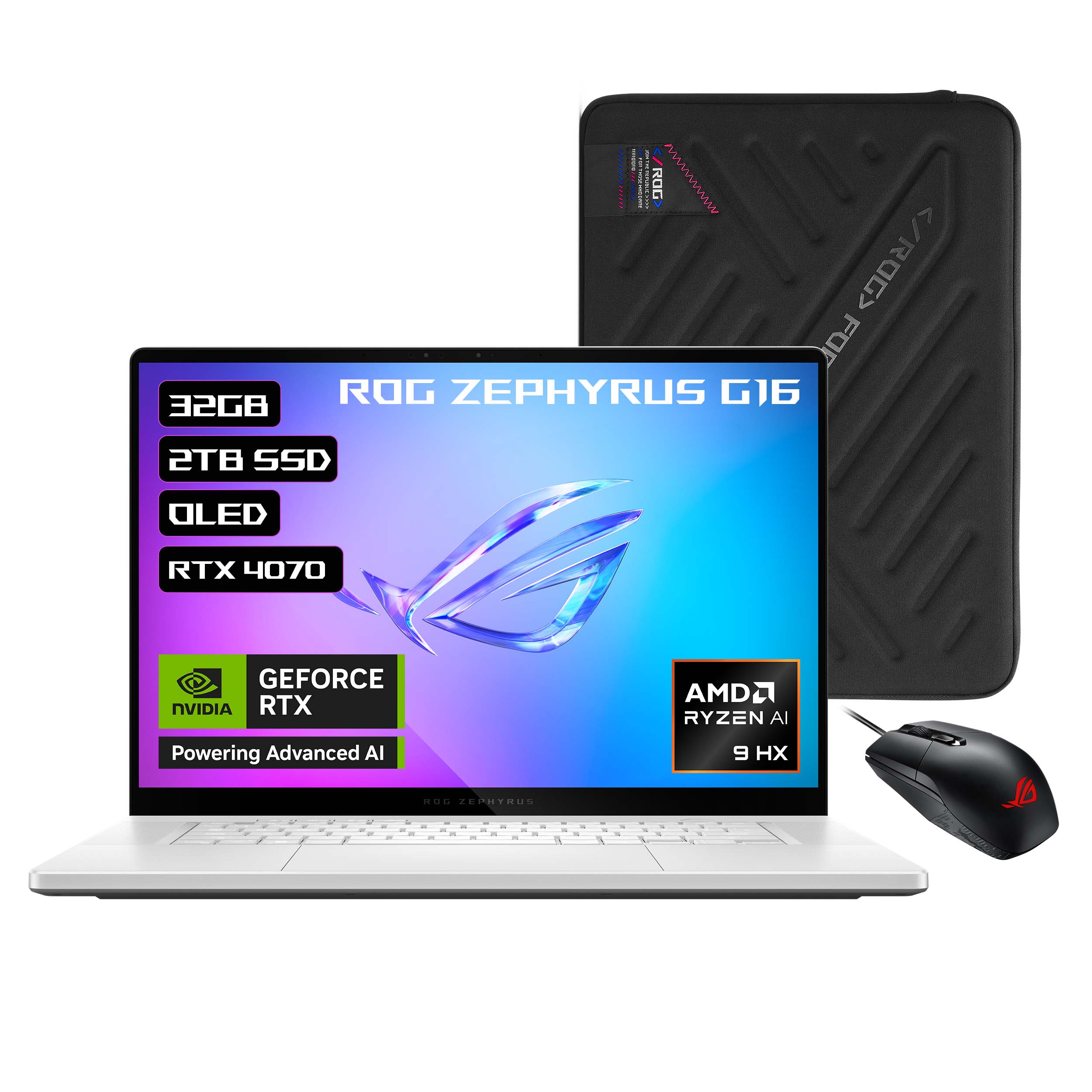 Foto 2 pulgar | Laptop Gamer ROG Zephyrus G16, RTX 4070, Ryzen AI 9 HX 370, 32GB RAM, 2TB, 16'' 2.5K OLED, blanco