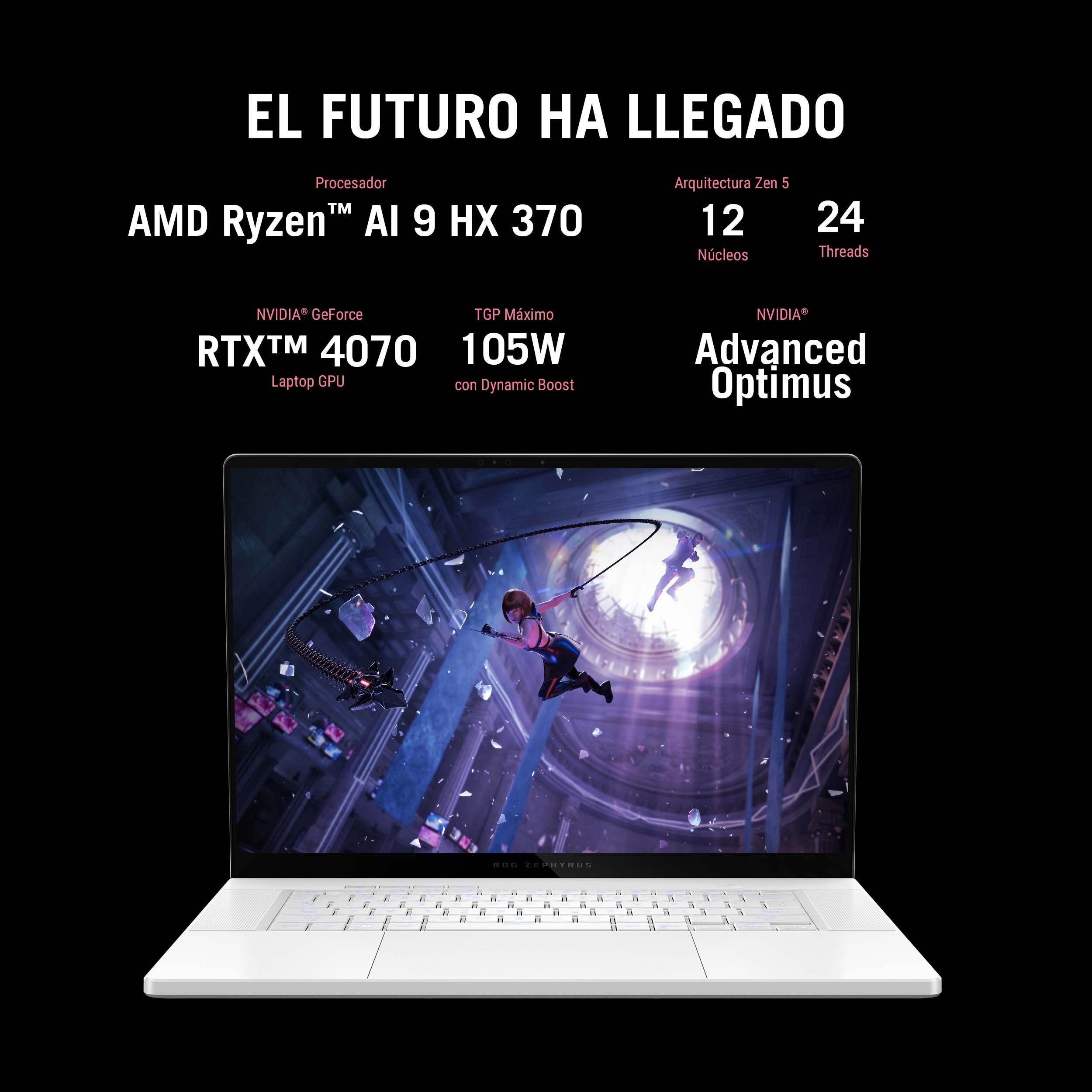 Foto 3 pulgar | Laptop Gamer ROG Zephyrus G16, RTX 4070, Ryzen AI 9 HX 370, 32GB RAM, 2TB, 16'' 2.5K OLED, blanco