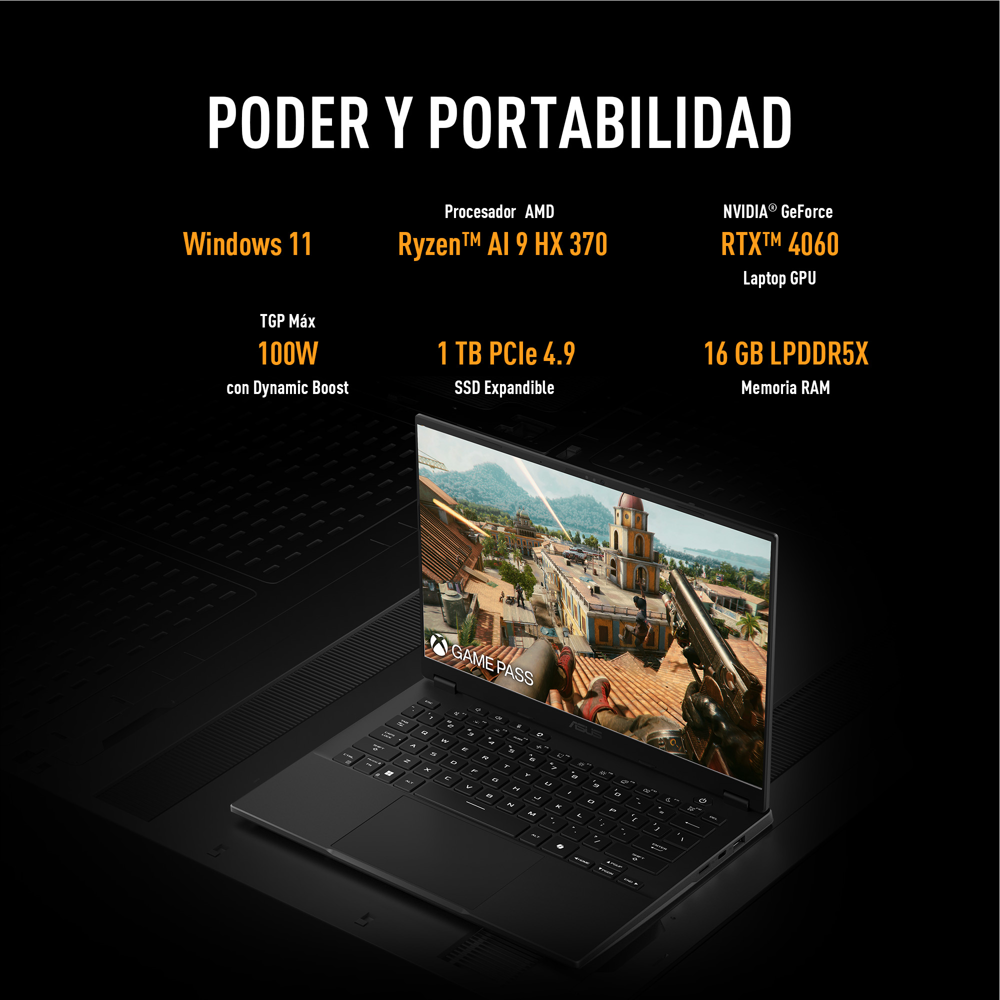 Foto 4 pulgar | Laptop Asus TUF Gaming A14, RTX 4060, Ryzen AI 9 HX 370, 16GB RAM, 1TB, 14'' 2.5K