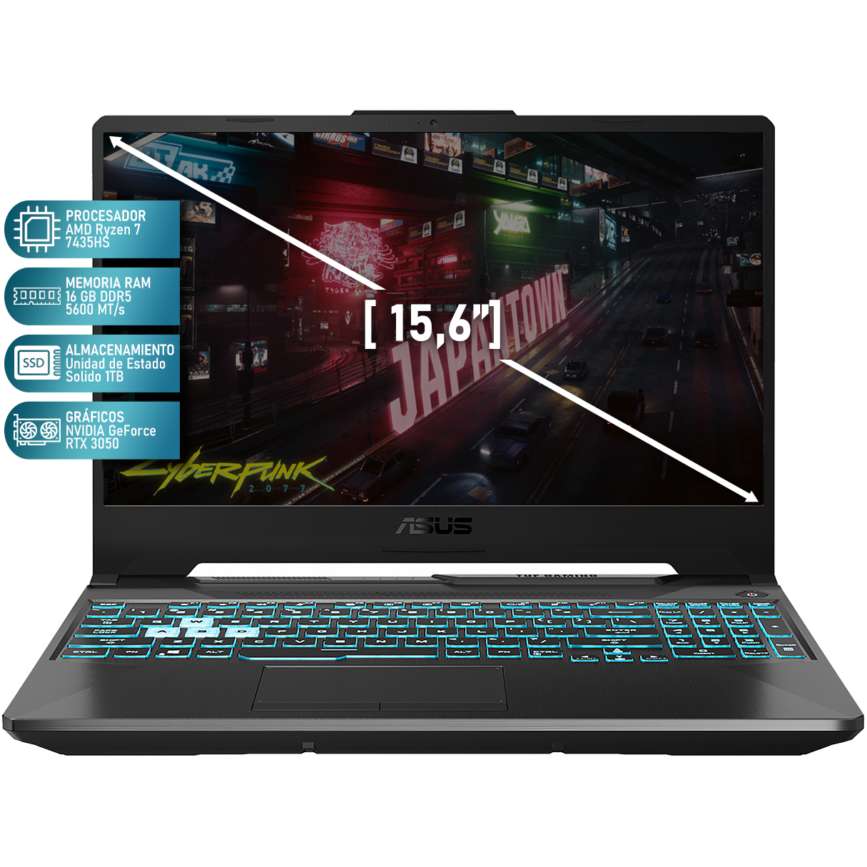 Foto 3 pulgar | Laptop Gamer ASUS TUF Gaming A15 GeForce RTX 3050 AMD Ryzen 7 16GB RAM 1TB SSD 15.6" Teclado en Ingles + Control Raikiri