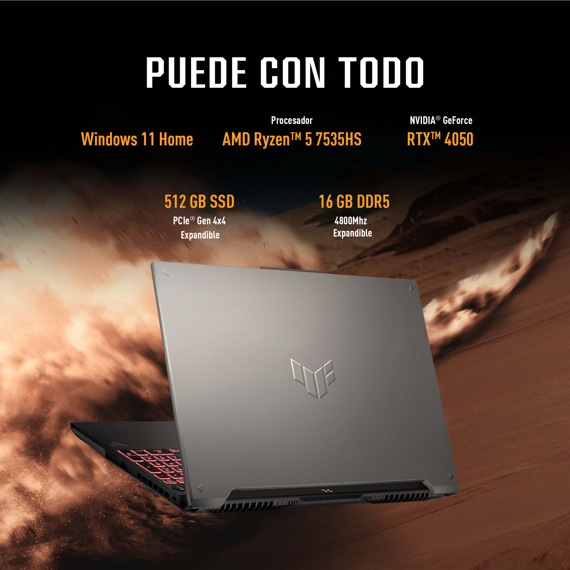 Foto 3 pulgar | Laptop Gamer Asus TUF A16, 16'', Windows 11, AMD Ryzen 5, RTX 4050, 16GB Ram, 512GB SDD, Gris
