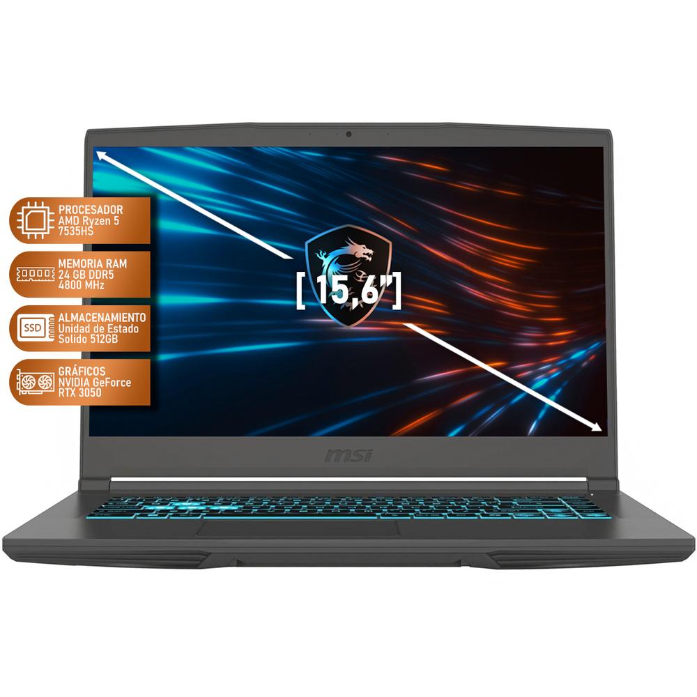 Foto 3 pulgar | Laptop Gamer Msi Thin 15 Geforce Rtx 3050 Amd Ryzen 5 7535hs 24gb Ram 512gb Ssd 15.6'' Teclado En Español + Mouse D