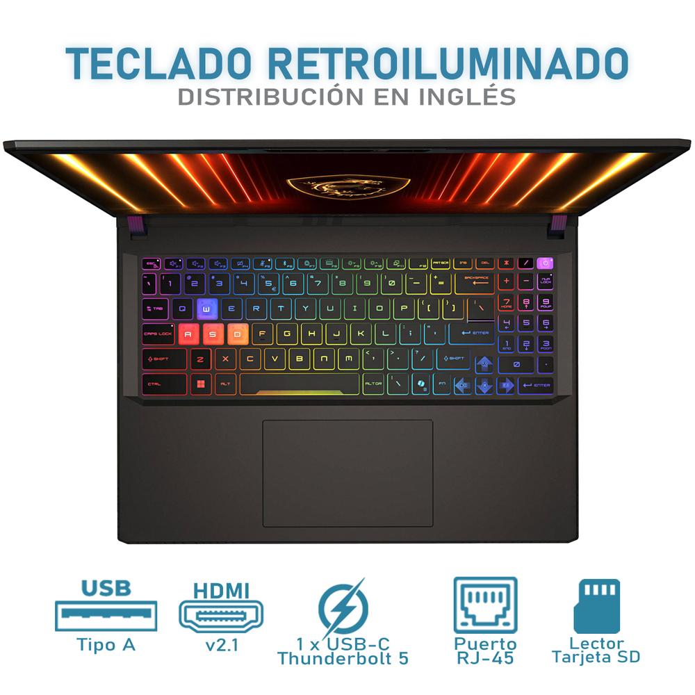 Foto 6 pulgar | Laptop Gamer Msi Vector 16 Hx Ai Nvidia Geforce Rtx 5080 Intel Core Ultra 9 275hx 16gb Ram 1tb Ssd 16'' Teclado En Ingl