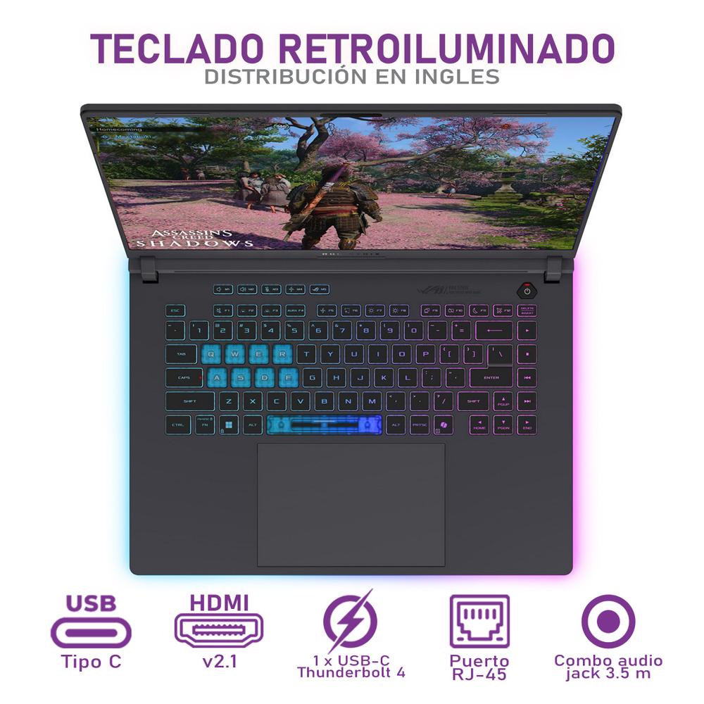 Foto 5 pulgar | Laptop Gamer Asus Rog Strix G16 Geforce Rtx 5060 Intel Core I9 14900hx 16gb Ram 1tb Ssd 16'' Windows 11 Home Tecla
