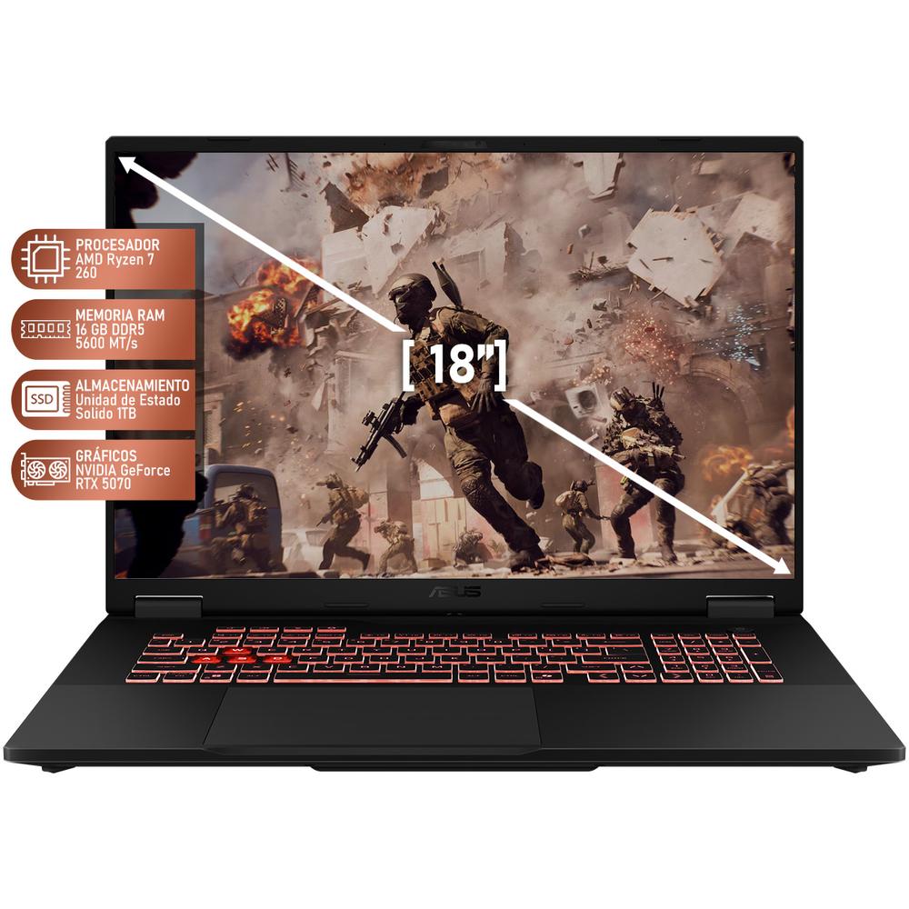 Foto 3 pulgar | Laptop Gamer Asus Tuf Gaming A18 Geforce Rtx 5070 Amd Ryzen 7 260 16gb Ram 1tb Ssd 18'' Windows 11 Home Teclado En Ingl