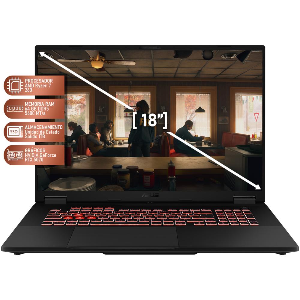 Foto 3 pulgar | Laptop Gamer Asus Tuf Gaming A18 Geforce Rtx 5070 Amd Ryzen 7 260 64gb Ram 1tb Ssd 18'' Windows 11 Home Teclado En Ingl