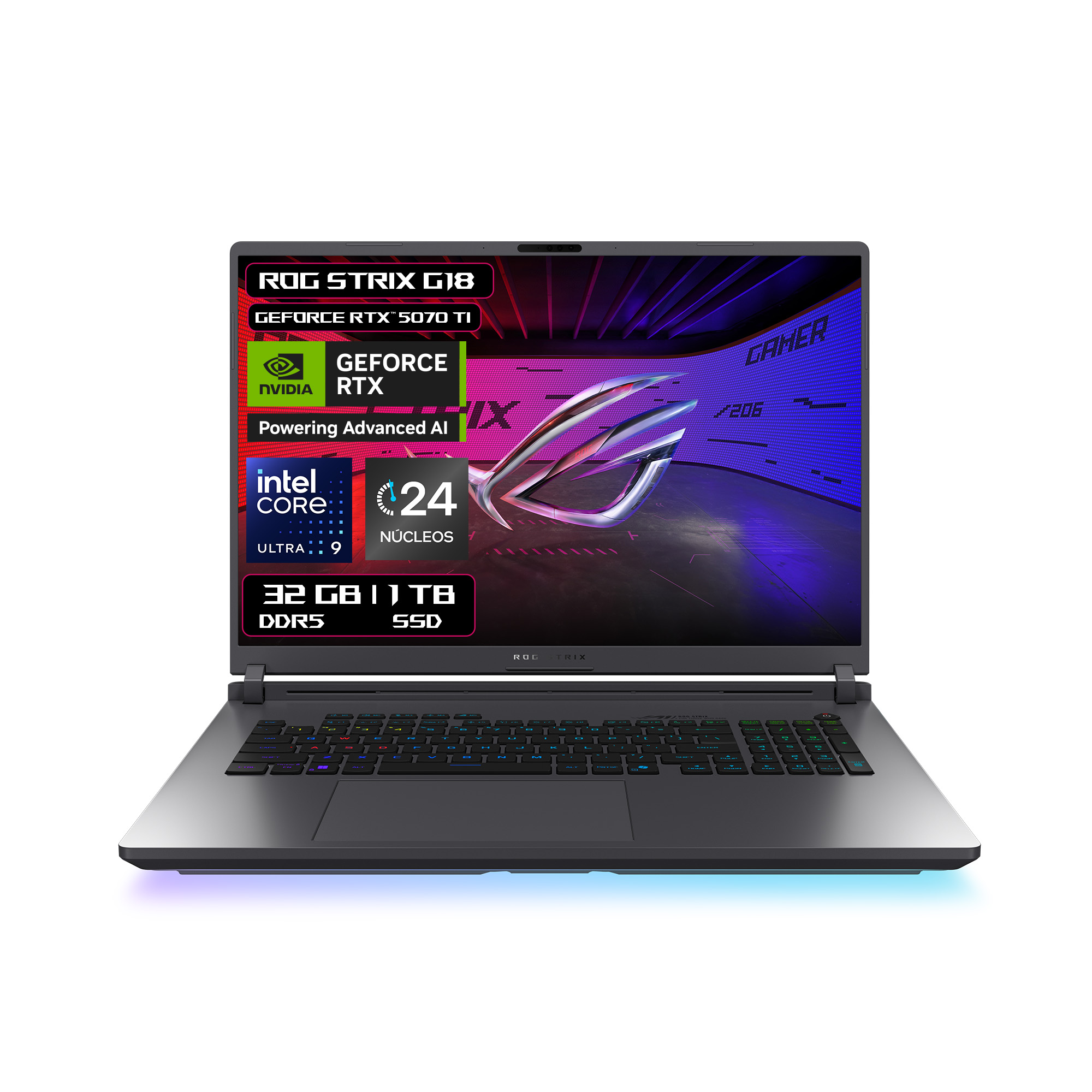 Foto 2 pulgar | Laptop ASUS Gamer Rog Strix G18 2025 RTX 5070ti Intel Core Ultra 9 32 GB 1 TB SSD 18" WUXGA Gris