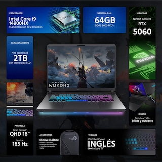 Foto 2 | Laptop Gamer Asus Rog Strix G16 Nvidia Geforce Rtx 5060 Intel Core I9 14900hx 64gb Ram 2tb Ssd 16'' Teclado En Ingl