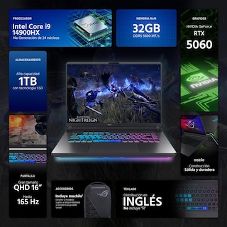 Foto 2 | Laptop Gamer Asus Rog Strix G16 Nvidia Geforce Rtx 5060 Intel Core I9 14900hx 32gb Ram 1tb Ssd 16'' Teclado En Ingl