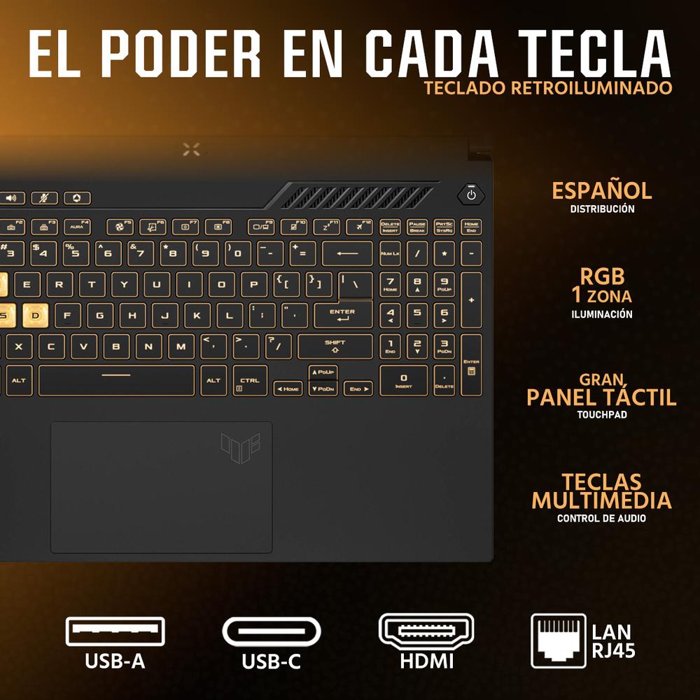 Foto 6 pulgar | Laptop Gamer Asus Tuf Gaming F16 Geforce Rtx 3050 Intel Core 5 210h 32gb Ram 1.5tb Ssd 16'' Teclado En Español + Mochil