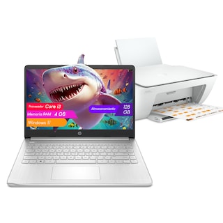 Foto 1 | Combo Laptop HP 14-DQ0532LA Intel Celeron N4120 4 GB 128 GB SSD HD W11H Plata + Impresora HP