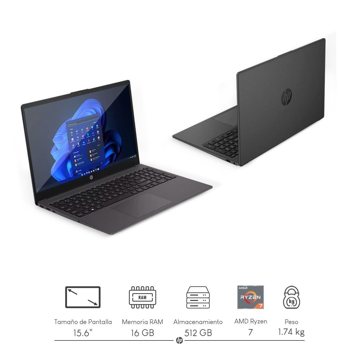 Foto 3 pulgar | Combo Laptop Hp 255 G10 Ryzen 7-7730u 8c 16gb 512gb Ssd Fhd W11 Pro + Audifonos Bluetooth y Mochila