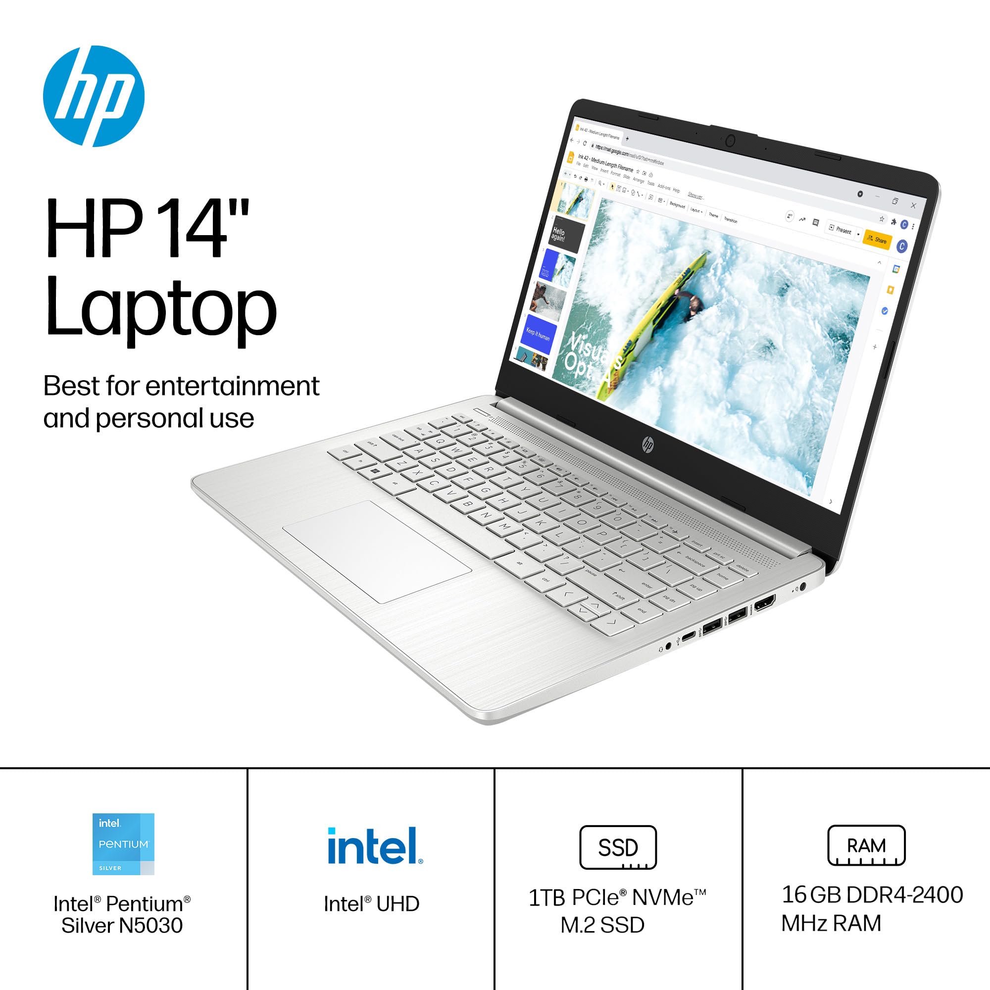 Foto 4 pulgar | Ordenador Portátil Hp 14 Ultraligero Para Estudiantes Y Hogares, 16 Gb De Ram Y 1 Tb Ssd - Venta Internacional.