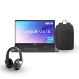 Combo Laptop Asus Vivobook Go L510KA Intel Celeron-N4500 4GB 128GB HD W11H + Audífonos Bluetooth y Mochila