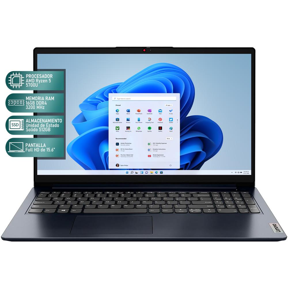 Foto 3 pulgar | Laptop Lenovo Ideapad 1 Amd Ryzen 7 5700u 16gb Ram 512gb Ssd 15.6'' Touchscreen Windows 11 Home Teclado En Español