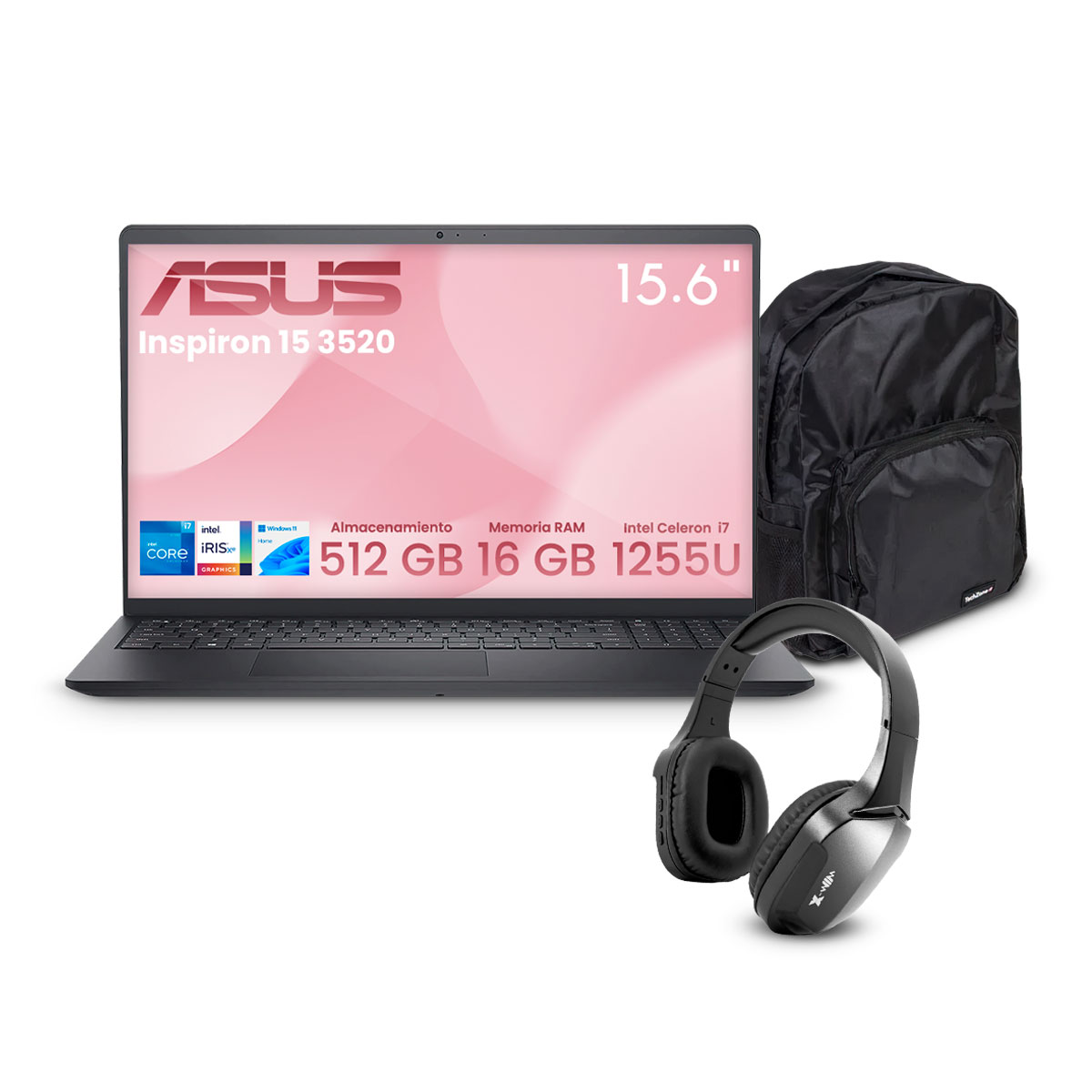 Foto 2 pulgar | Combo Laptop Dell Inspiron 15 3520 Intel Ci7-1255u 16gb 512gb Ssd Fhd W11h Negro + Audifonos Bluetooth Y Mochila
