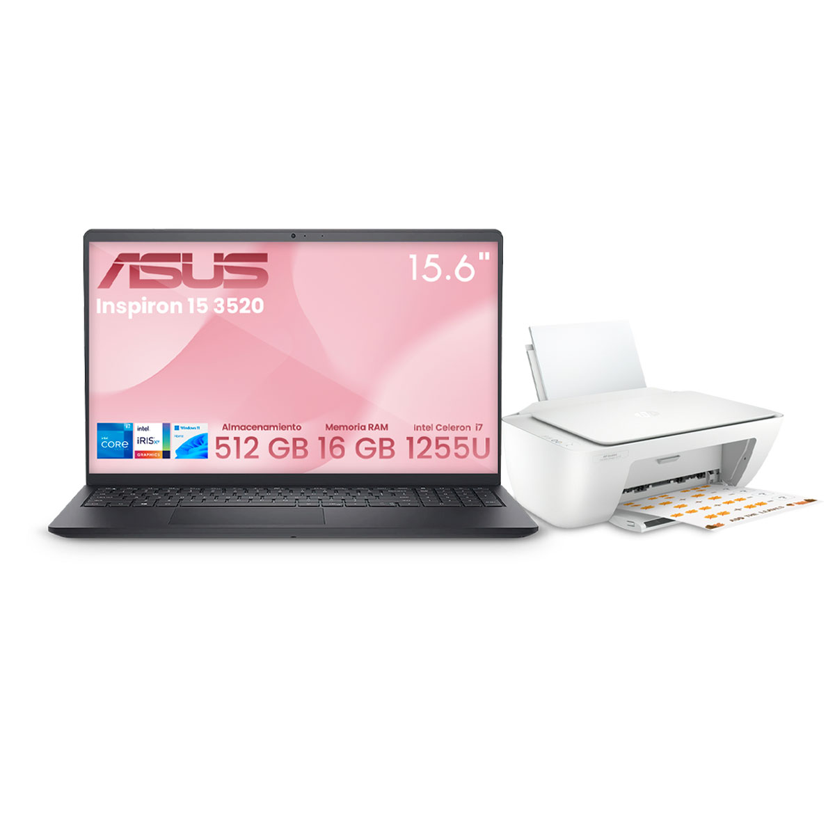 Foto 2 pulgar | Combo Laptop Dell Inspiron 15 3520 Intel Ci7-1255u 16gb 512gb Ssd Fhd W11h Negro + Impresora Hp