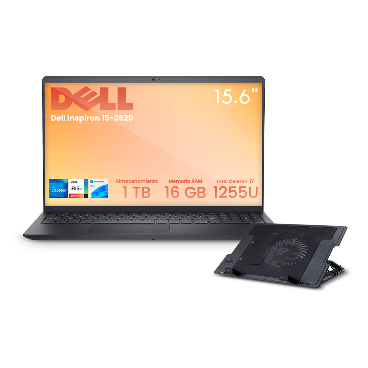 Foto 2 pulgar | Laptop Dell Inspiron 15-3520 Intel Ci7-1255u 16gb 1tb Ssd Fhd W11h Negro + Base Enfriadora