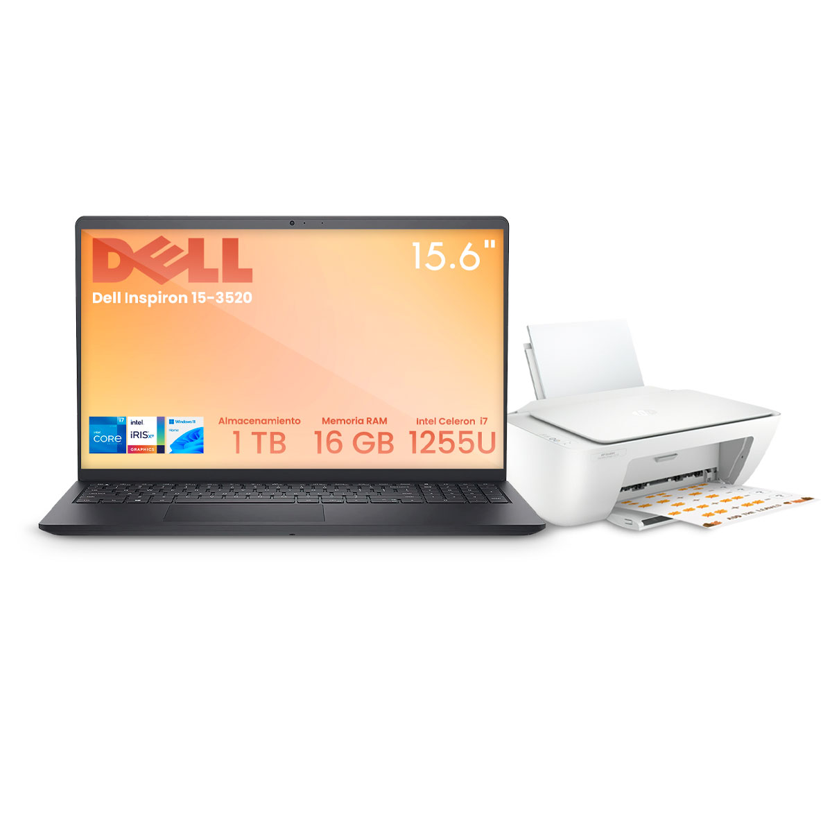 Foto 2 pulgar | Laptop Dell Inspiron 15-3520 Intel Ci7-1255u 16gb 1tb Ssd Fhd W11h Negro + Impresora Hp