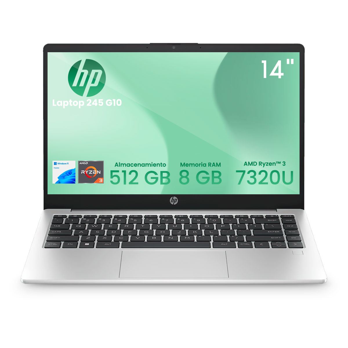 Foto 1 | Laptop Hp 245 G10 Amd Ryzen 3-7330u 8gb 512gb Ssd 14'' Fhd W11h Plata