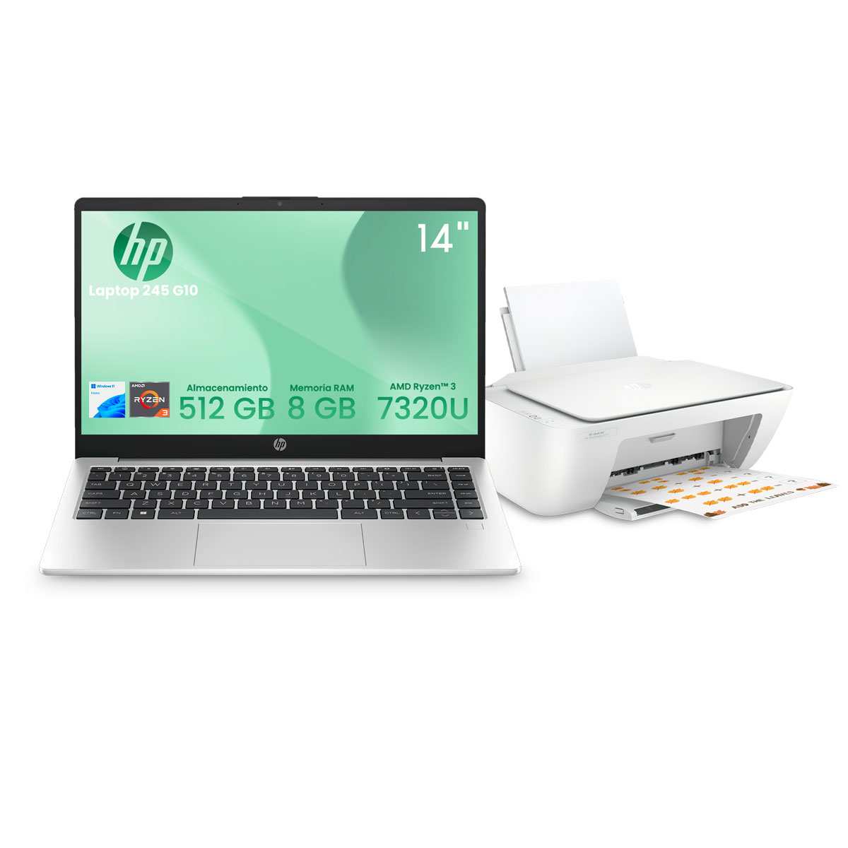 Foto 2 pulgar | Laptop HP 245 G10 14 Pulgadas Windows 11 Home AMD Ryzen 3-7330U 8 GB RAM 512 GB SSD Gris + Impresora HP